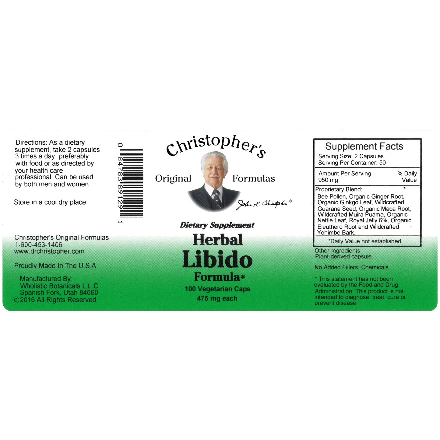 Herbal Libido Formula (100 Capsules) - Dr. Christopher's Original Formulas