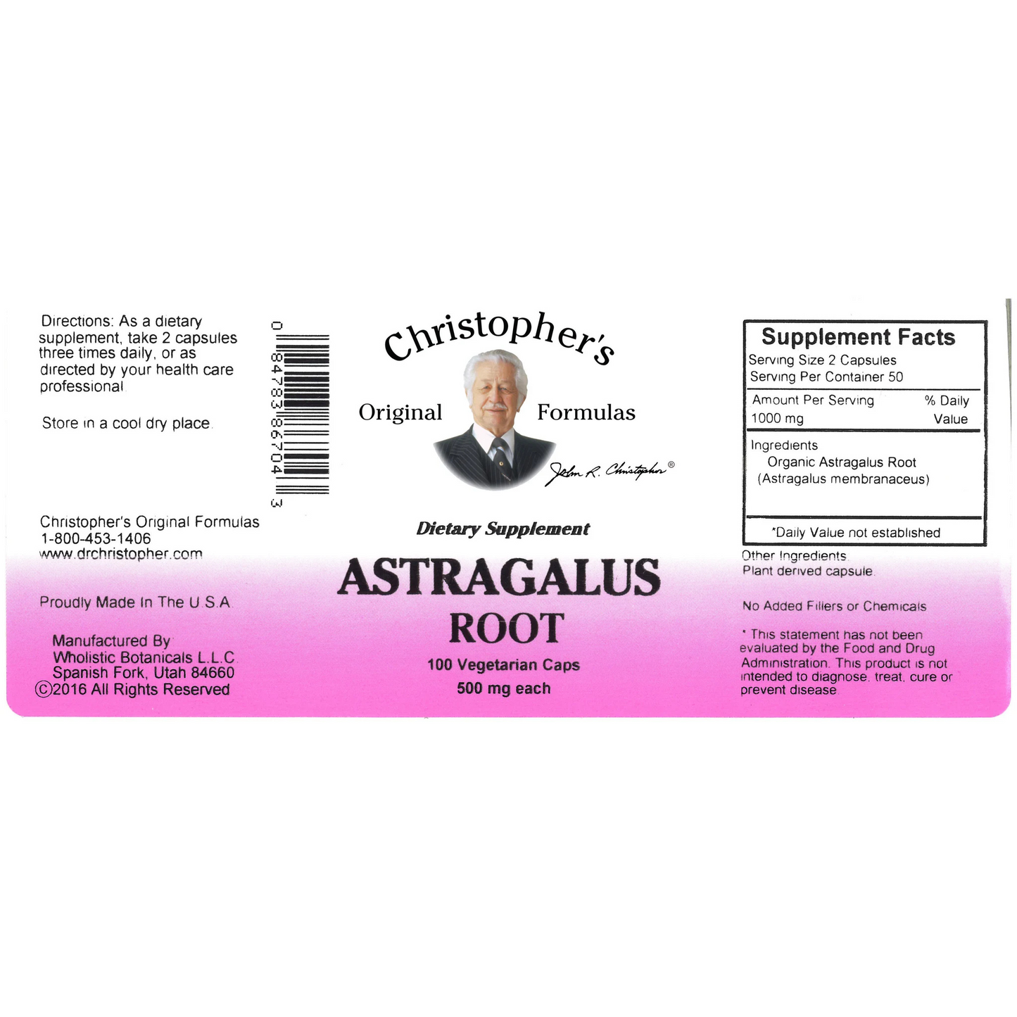 Astragalus Root Capsule (100 Capsules) - Dr. Christopher Original Formulas