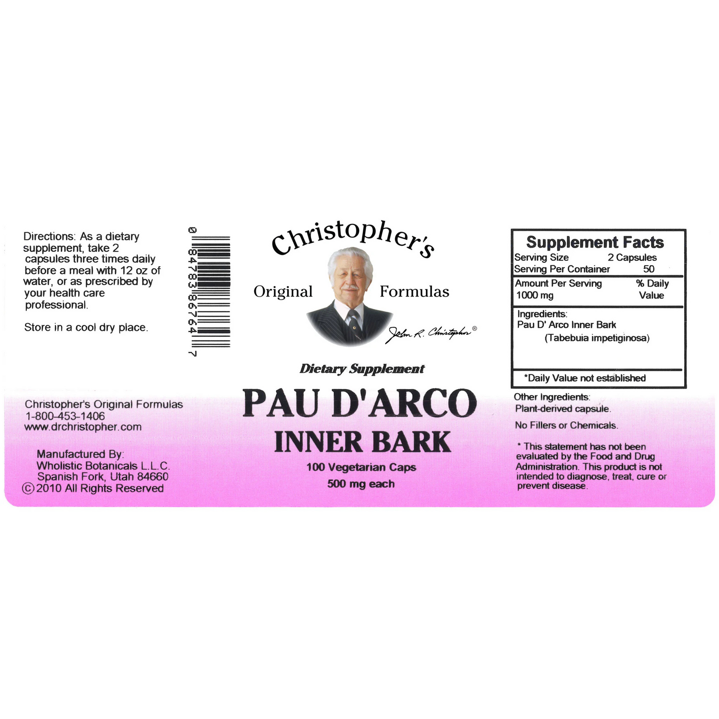 Pau D' Arco Bark Capsule (100 Capsules) - Dr. Christopher's Original Formulas