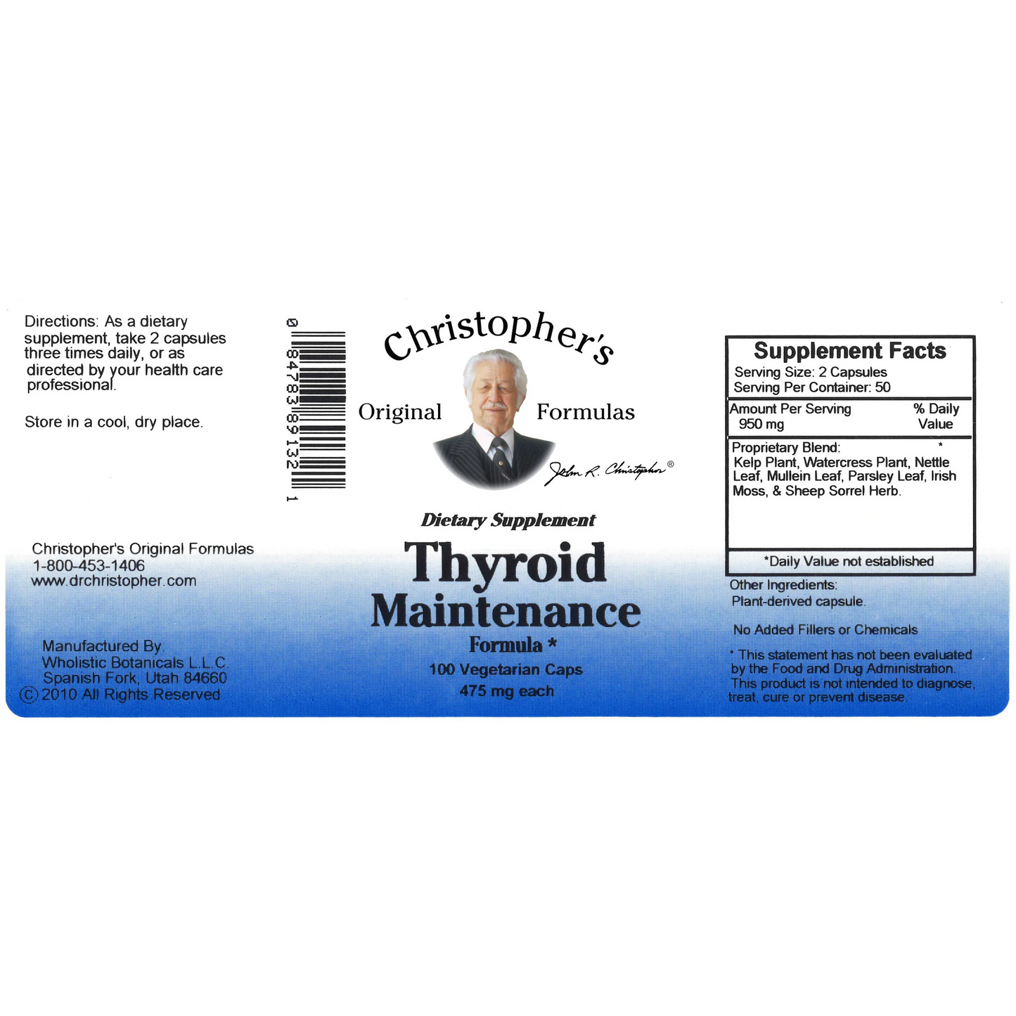 Thyroid Maintenance Capsule (100 Capsules) - Dr. Christopher's Original Formulas