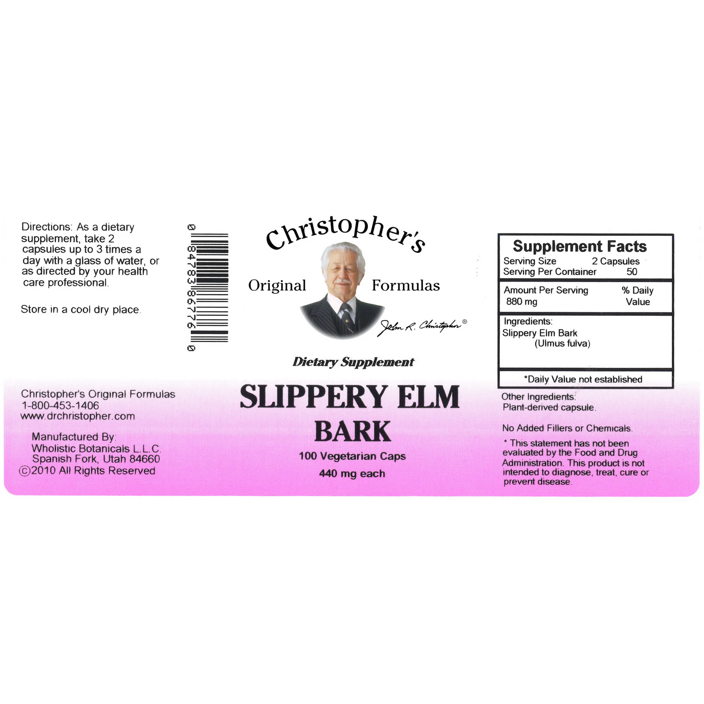 Slippery Elm Bark Powder (100 Capsules) - Dr. Christopher's Original Formulas